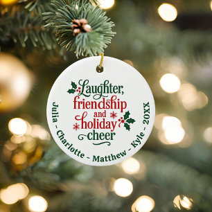Ornamento De Cerâmica Amigos, tipografia verde-vermelha Natal