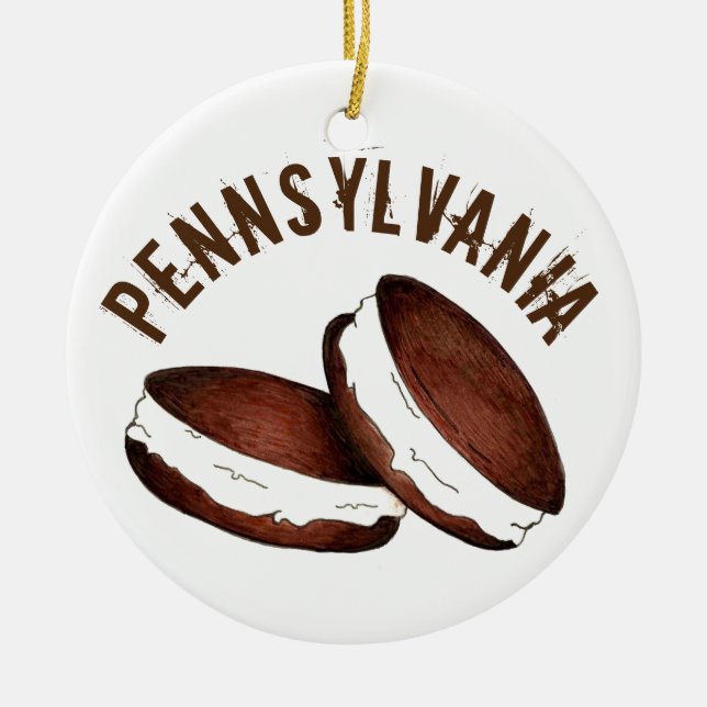 Ornamento De Cerâmica Amish Pensilvânia PA Comidas Holandesas Whoopie Pi (Frente)