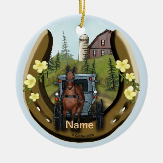Ornamento De Cerâmica Amish Road Trip ornnament (Frente)