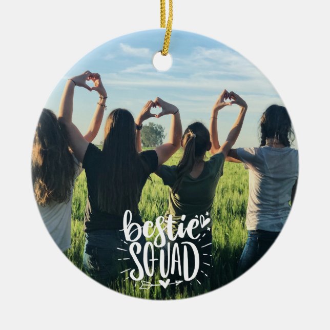 Ornamento De Cerâmica Amizade Bestie Squad Personalizada de Foto BFF (Frente)