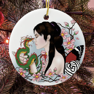 Ornamento De Cerâmica Amizade Cherry Blossom Fairy Dragon