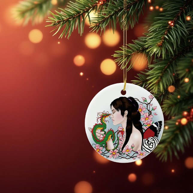 Ornamento De Cerâmica Amizade Cherry Blossom Fairy Dragon (Criador carregado)