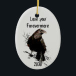Ornamento De Cerâmica Amo-te Mais Diversão Raven Cotação Datado<br><div class="desc">Aquarela Raven Bird Nature Art. Precisa de um cartão incomum para aquele que ama que ama Ravens. "Eu te amarei para sempre" referência para aqueles que conhecem Edgar Allan Poes Poem O Raven Personaliza ou personaliza isso com a data</div>
