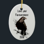 Ornamento De Cerâmica Amo-te Mais Diversão Raven Cotação Datado<br><div class="desc">Aquarela Raven Bird Nature Art. Precisa de um cartão incomum para aquele que ama que ama Ravens. "Eu te amarei para sempre" referência para aqueles que conhecem Edgar Allan Poes Poem O Raven Personaliza ou personaliza isso com a data</div>