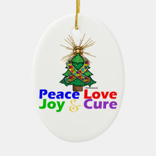 Ornamento De Cerâmica Amor, alegria & cura da paz do Natal da fita do