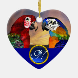 Ornamento De Cerâmica Amor AZUL do MONOGRAMA da GEMA da SAFIRA dos