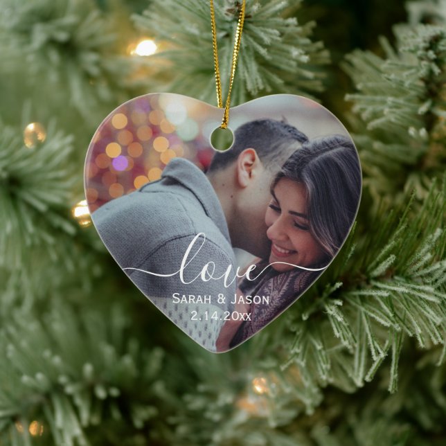 Ornamento De Cerâmica AMOR | Casamento de Fotografias Personalizadas (Árvore)