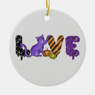 Ornamento De Cerâmica Amor com Gato Bonito para o Dia das Bruxas