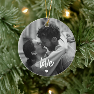 Ornamento De Cerâmica Amor com Script de Fotografia de Casal Personaliza