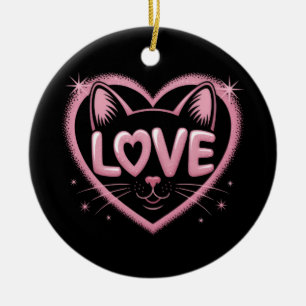 Ornamento De Cerâmica Amor de Gato Brilhante