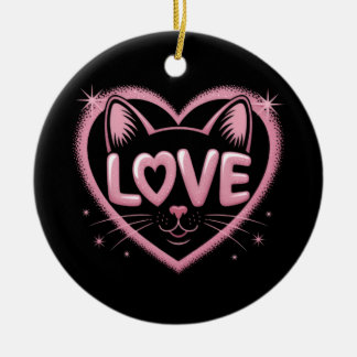 Ornamento De Cerâmica Amor de Gato Brilhante