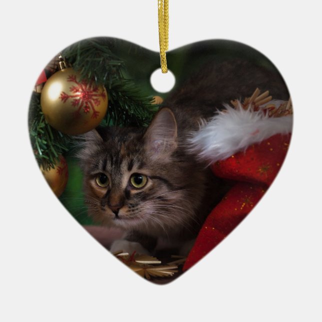 Ornamento De Cerâmica Amor de gato Feliz Natal (Frente)