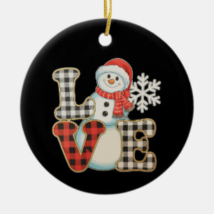 Ornamento De Cerâmica Amor de Natal Bonito Boneco de Neve Xadrez de Búfa