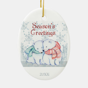 Ornamento De Cerâmica  Amor de Parceiro de Urso Polar de Natal Datado
