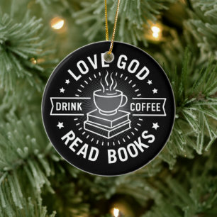 Ornamento De Cerâmica Amor Deus Beba Café Ler Livros Vintage