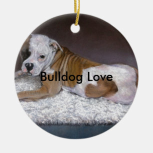 Ornamento De Cerâmica Amor do buldogue. Pintura americana do buldogue