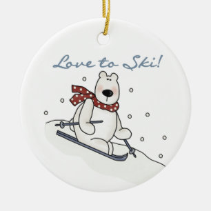 Ornamento De Cerâmica Amor do urso polar a esquiar t-shirt e presentes