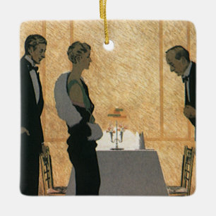 Ornamento De Cerâmica Amor e Romance Vintage, Jantar Elegante de Casal