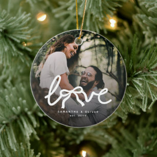 Ornamento De Cerâmica Amor Moderno Tipografia Casal Foto Personalizada