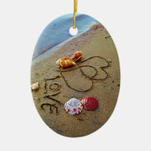 Ornamento De Cerâmica Amor na praia com corações