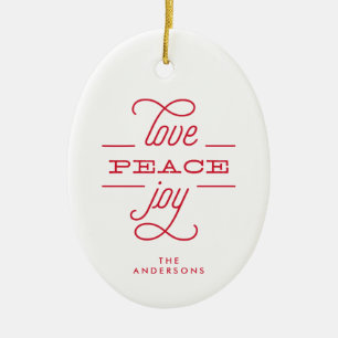 Ornamento De Cerâmica AMOR PAZ ALEGRIA Natal Branco Férias de Natal