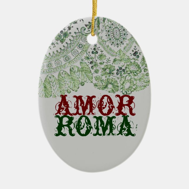 Ornamento De Cerâmica Amor Roma com laço verde (Frente)