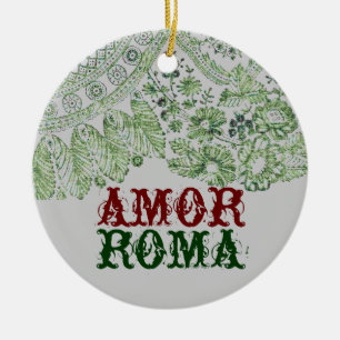 Ornamento De Cerâmica Amor Roma com laço verde
