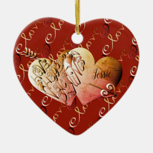 Ornamento De Cerâmica Amor "Tenha um Feliz dia de os namorados" Corações