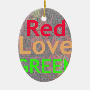 ORNAMENTO DE CERÂMICA AMOR VERDE OURO VERMELHO