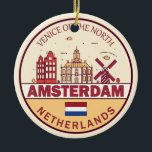 Ornamento De Cerâmica Amsterdam Netherlands Skyline Emblem<br><div class="desc">Design de arte colorida e minimalista de Amsterdã,  com monumentos e marcos da cidade nos Países Baixos.</div>