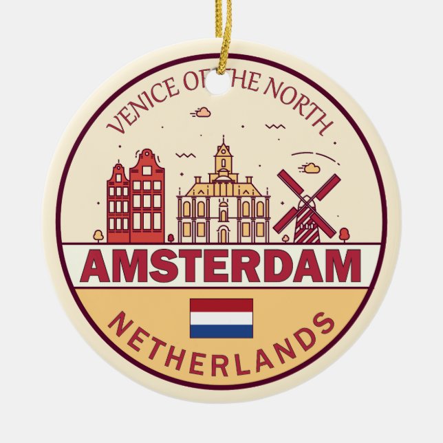 Ornamento De Cerâmica Amsterdam Netherlands Skyline Emblem (Frente)