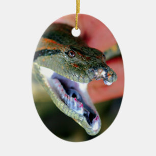 Ornamento De Cerâmica Anaconda cobra abre expondo grandes presas