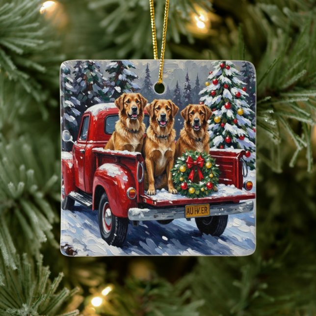 Ornamento De Cerâmica Anatolian Shepherd Dog Christmas Red Truck Holiday (Árvore)