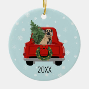 Ornamento De Cerâmica Anatolian Shepherd Dog red truck christmas
