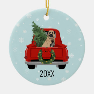 Ornamento De Cerâmica Anatolian Shepherd Dog red truck christmas