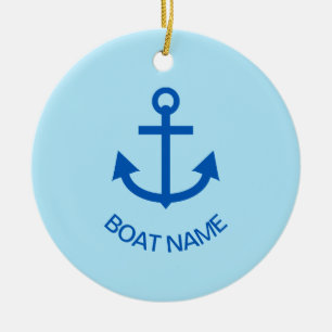 Ornamento De Cerâmica Anchor Blue Personalizou o nome do seu barco Pale 