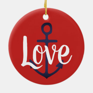 Ornamento De Cerâmica ANCHOR náutico + script LOVE