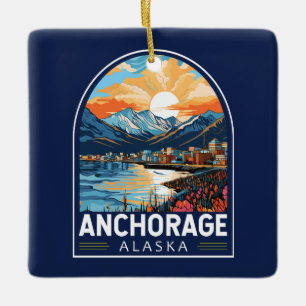 Ornamento De Cerâmica Anchorage Alaska Viagem Art Emblem