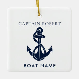 Ornamento De Cerâmica Âncora de Navio Azul Marinho Personalizada para Ca