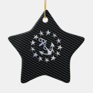 Ornamento De Cerâmica Âncora e estrelas navais da bandeira do iate