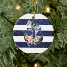 Âncora floral sobre fundo listrado