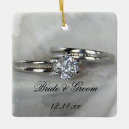 Ornamento De Cerâmica Anéis de Casamento na Cinza