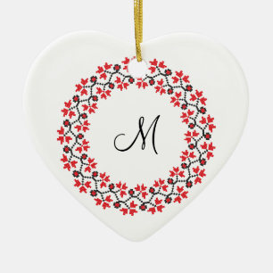 Ornamento De Cerâmica Anel de flor vermelha Monograma personalizado inic