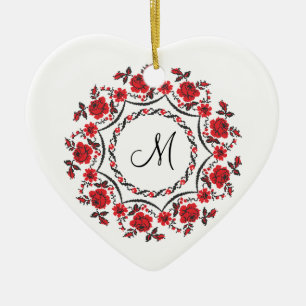 Ornamento De Cerâmica Anel rosa Monograma Personalizado Monograma Inicia