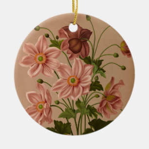 Ornamento De Cerâmica Anemone Japonica Rosea Exquisite Vintage Botânica