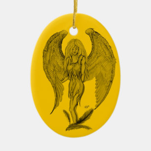 Ornamento De Cerâmica Angel Black e design amarelo