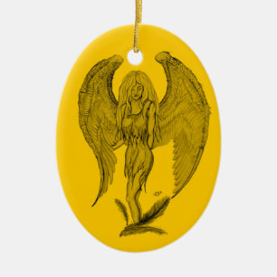 Ornamento De Cerâmica Angel Black e design amarelo
