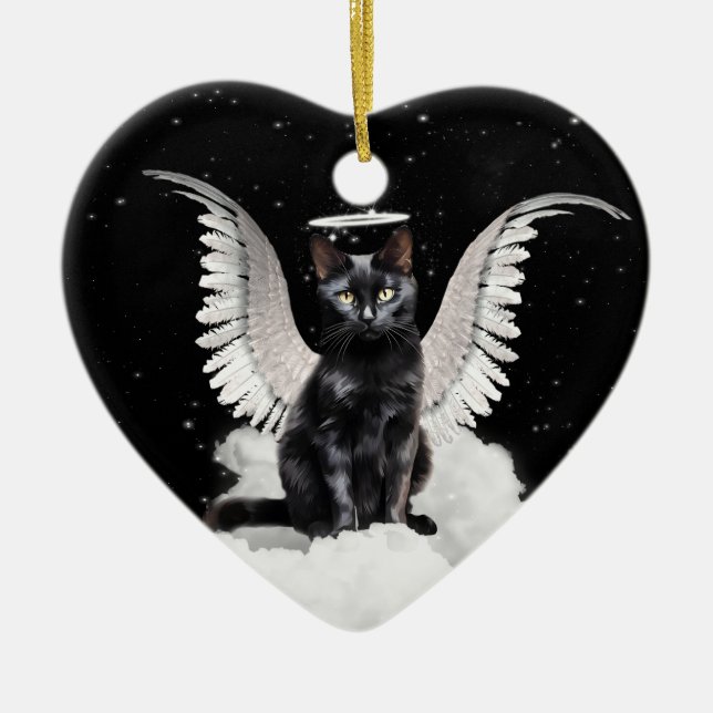 Ornamento De Cerâmica Angel Cat Black Doméstico Pet Memorial (Frente)