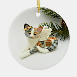 Ornamento De Cerâmica Angel Cat Calico Tabby Cerâmica