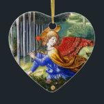 Ornamento De Cerâmica Angel Coletando Flores em uma Paisagem Celestial<br><div class="desc">Pintura de Fresco pelo pintor Renascentista italiano Benozzo Gozzoli c.1460,  Florence,  Itália .Elegante,  design artístico e clássico de ornamentação cardíaca com uma pedra brilhante de sapphire azul 3D.</div>